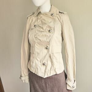 Juicy Couture Jacket Womens Size S/P Tan Fitted Pea Coat Military Y2K Asymetric